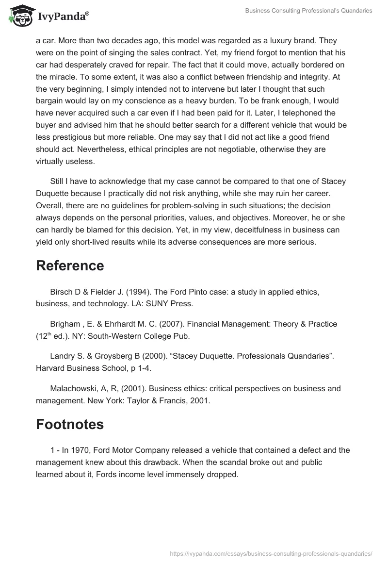 Business Consulting Professional's Quandaries. Page 3
