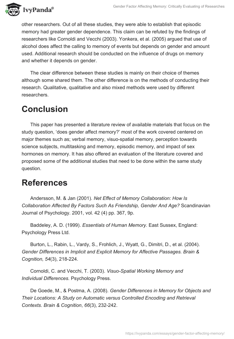 Gender Factor Affecting Memory: Critically Evaluating of Researches. Page 5