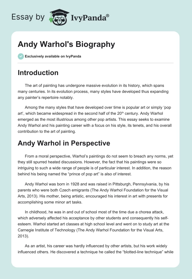 Andy Warhol's Biography. Page 1