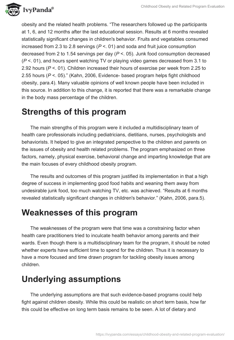 Childhood Obesity and Related Program Evaluation. Page 4