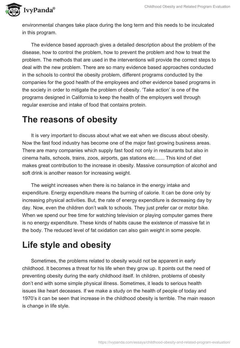 Childhood Obesity and Related Program Evaluation. Page 5