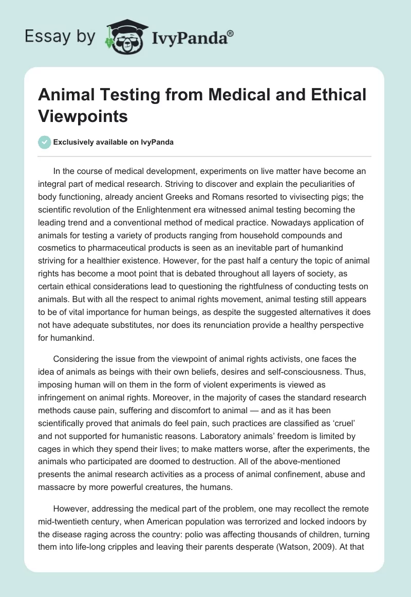 Animal Testing From Medical and Ethical Viewpoints. Page 1