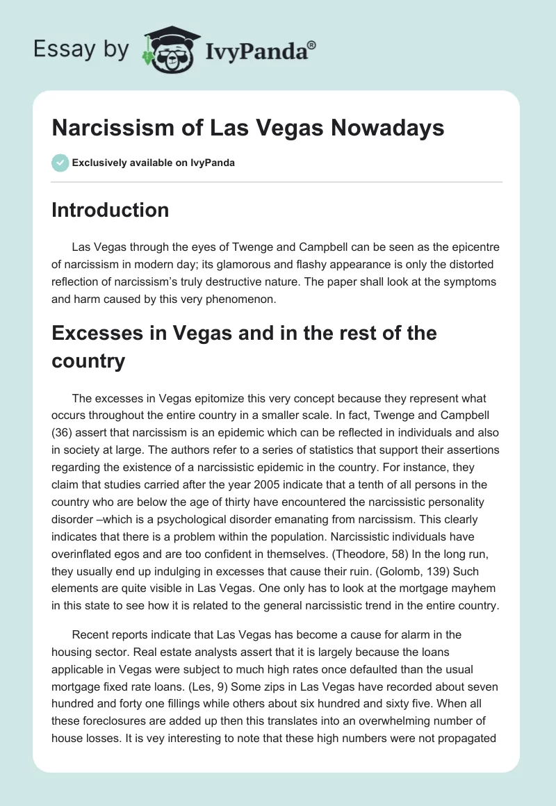 Narcissism of Las Vegas Nowadays. Page 1