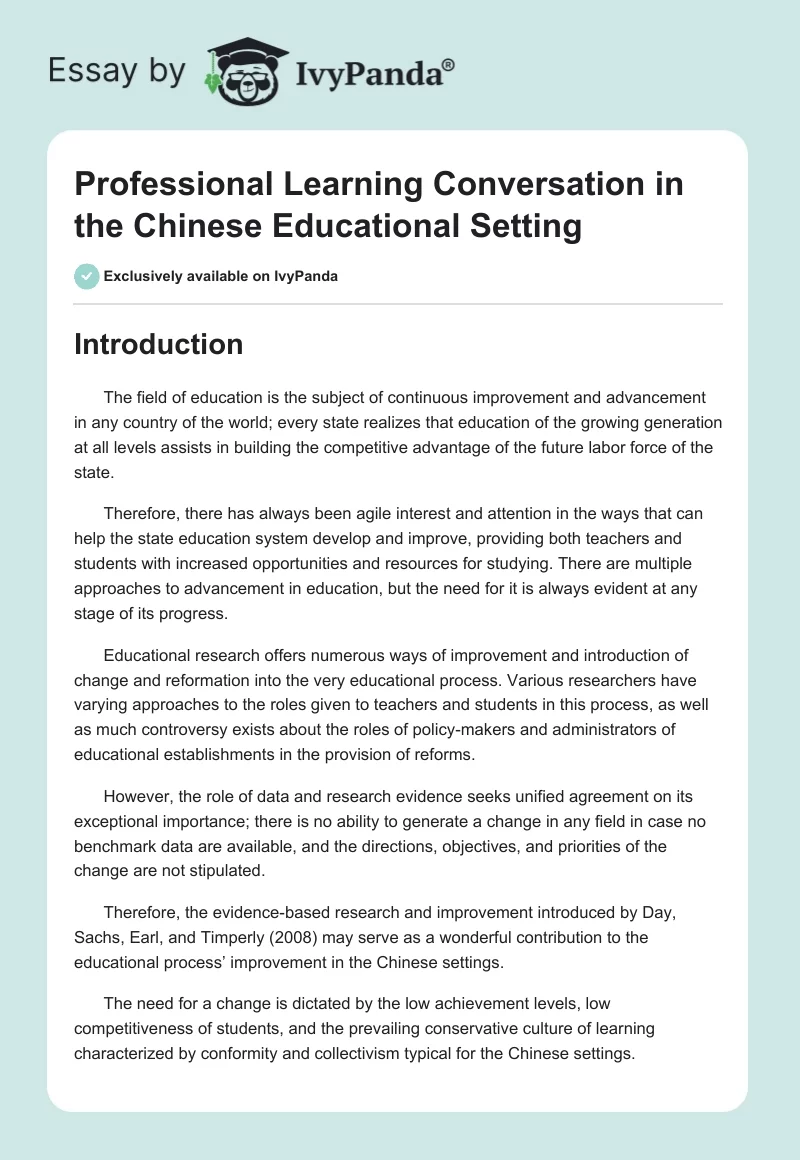 Professional Learning Conversation in the Chinese Educational Setting. Page 1