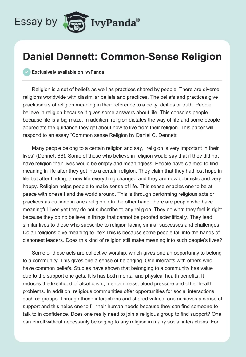 Daniel Dennett: Common-Sense Religion. Page 1