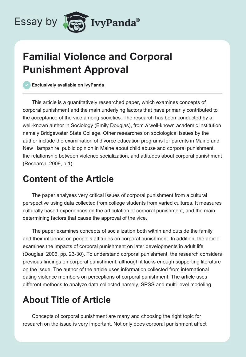 Familial Violence and Corporal Punishment Approval. Page 1