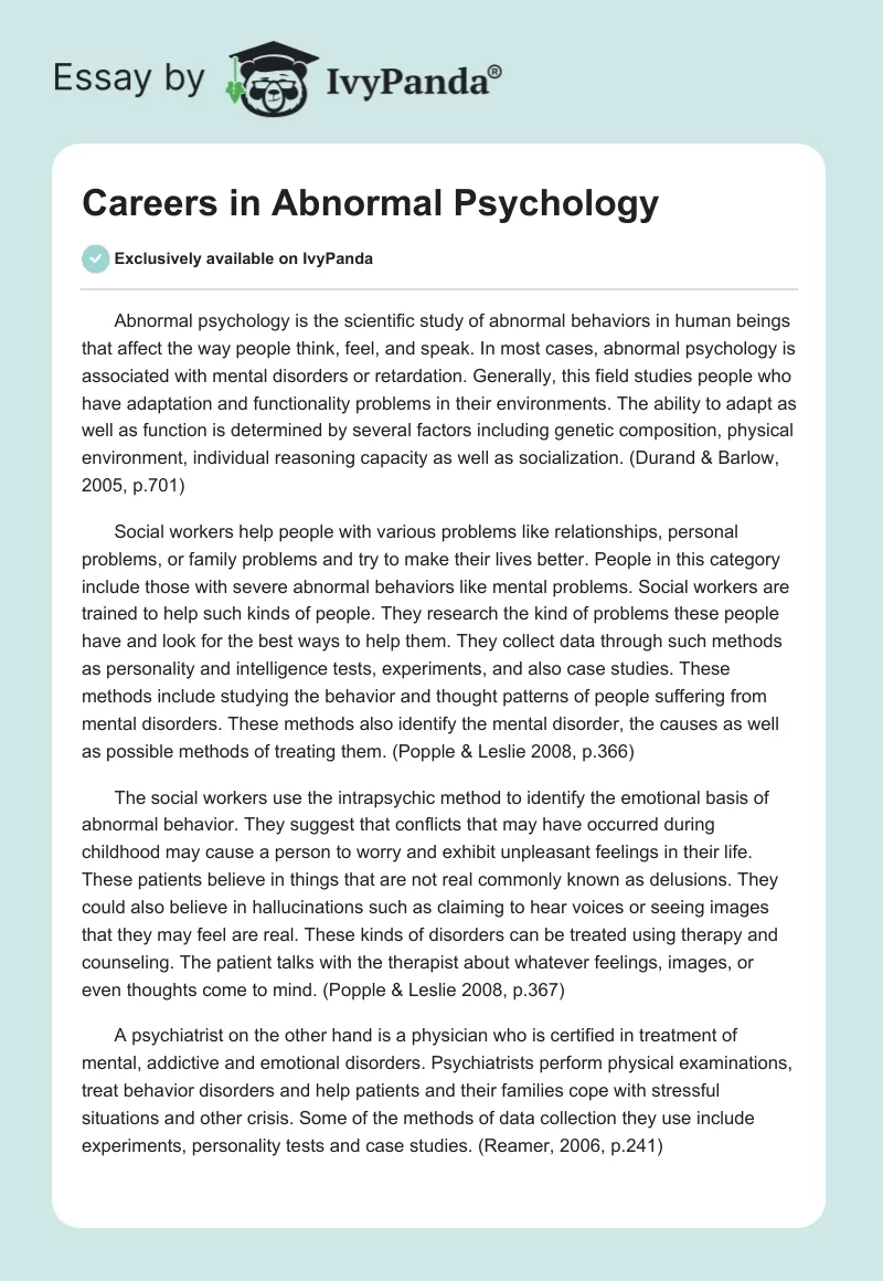 Careers in Abnormal Psychology. Page 1