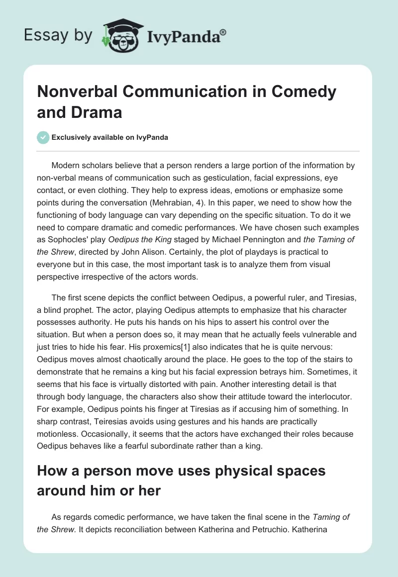 Nonverbal Communication in Comedy and Drama. Page 1
