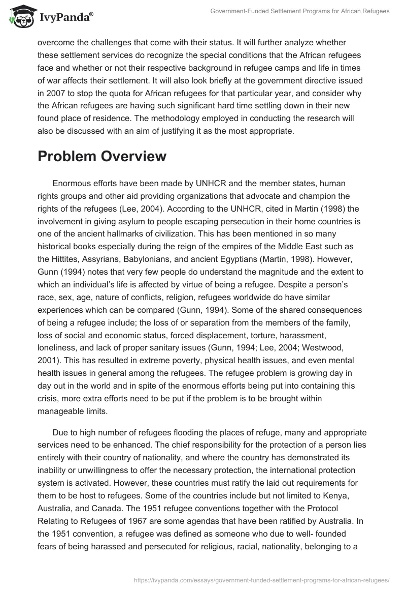 Government-Funded Settlement Programs for African Refugees. Page 2