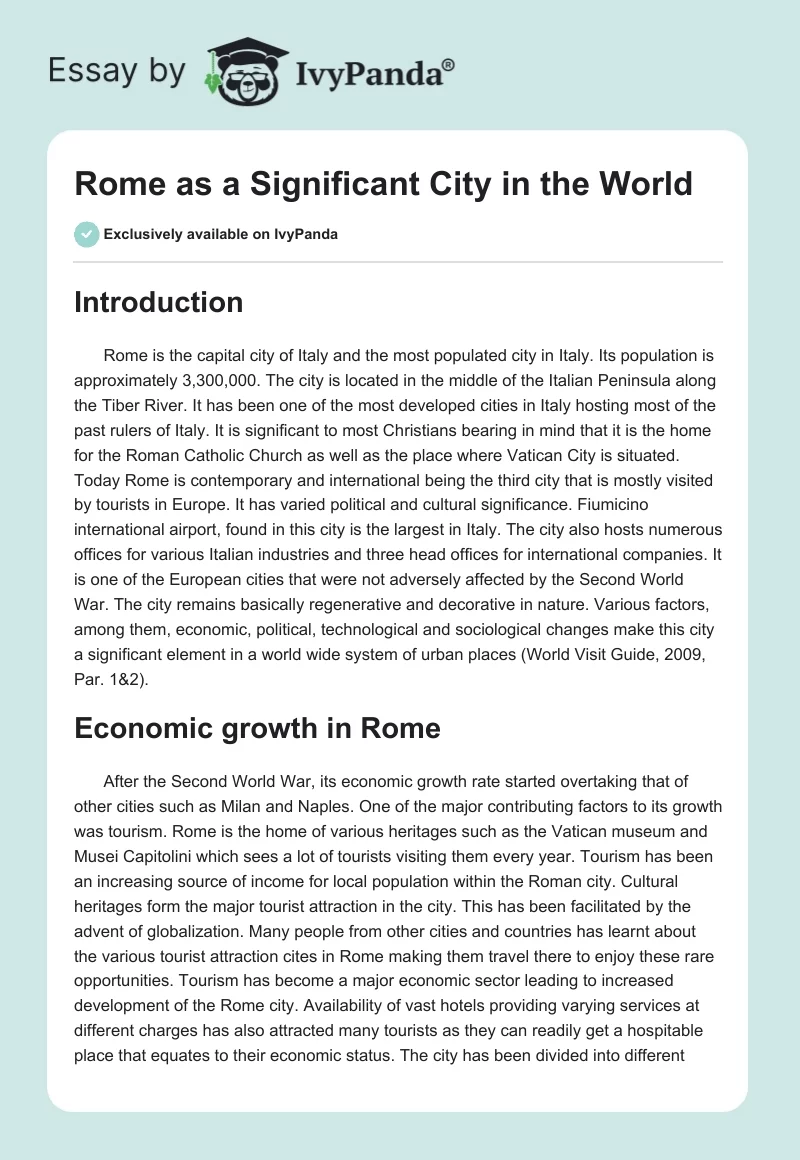 Rome as a Significant City in the World. Page 1