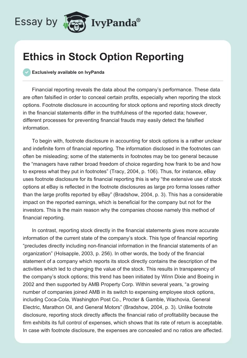 Ethics in Stock Option Reporting. Page 1
