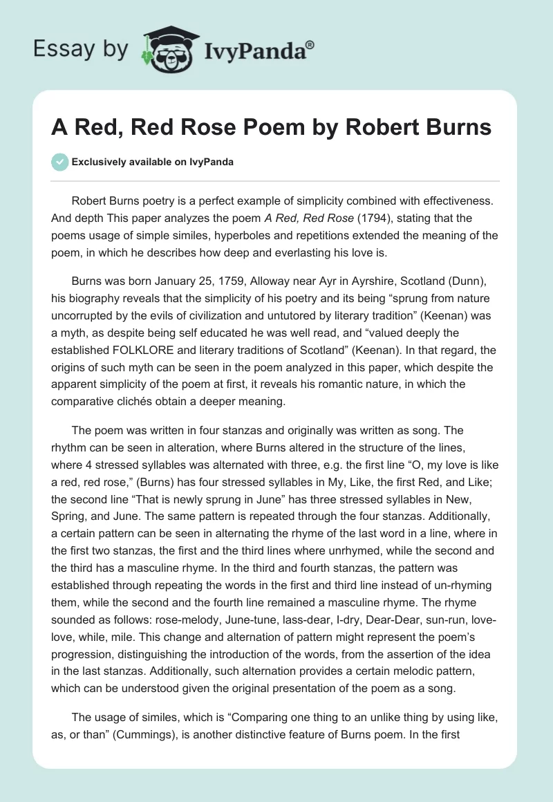 "A Red, Red Rose" Poem by Robert Burns. Page 1
