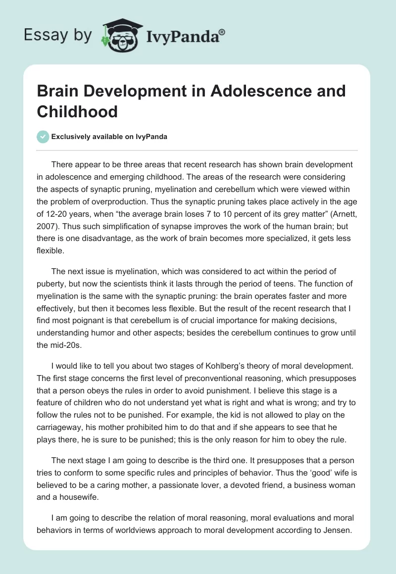 Brain Development in Adolescence and Childhood. Page 1