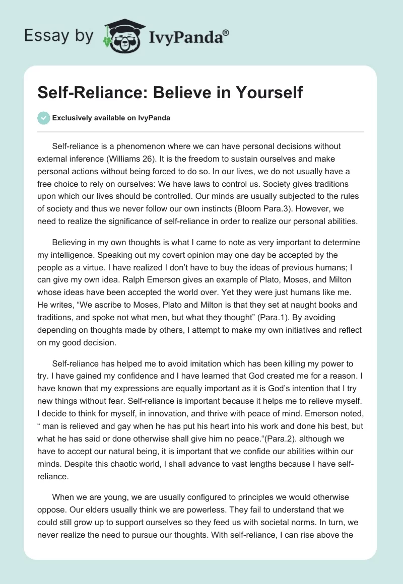 Self-Reliance: Believe in Yourself. Page 1