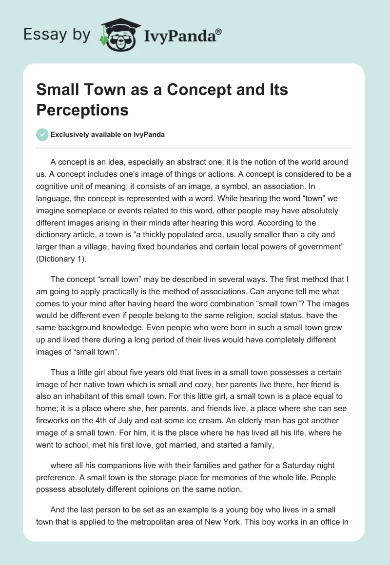 Small Town as a Concept and Its Perceptions. Page 1