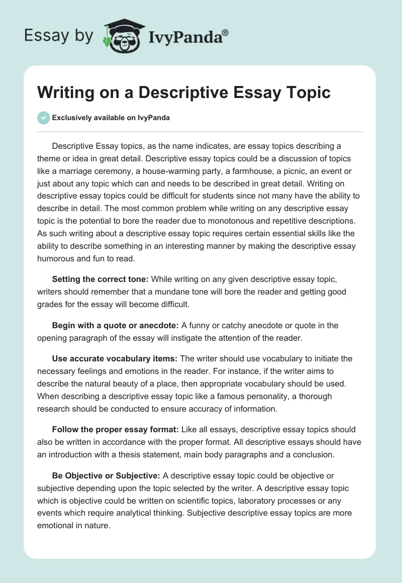 Writing on a Descriptive Essay Topic. Page 1