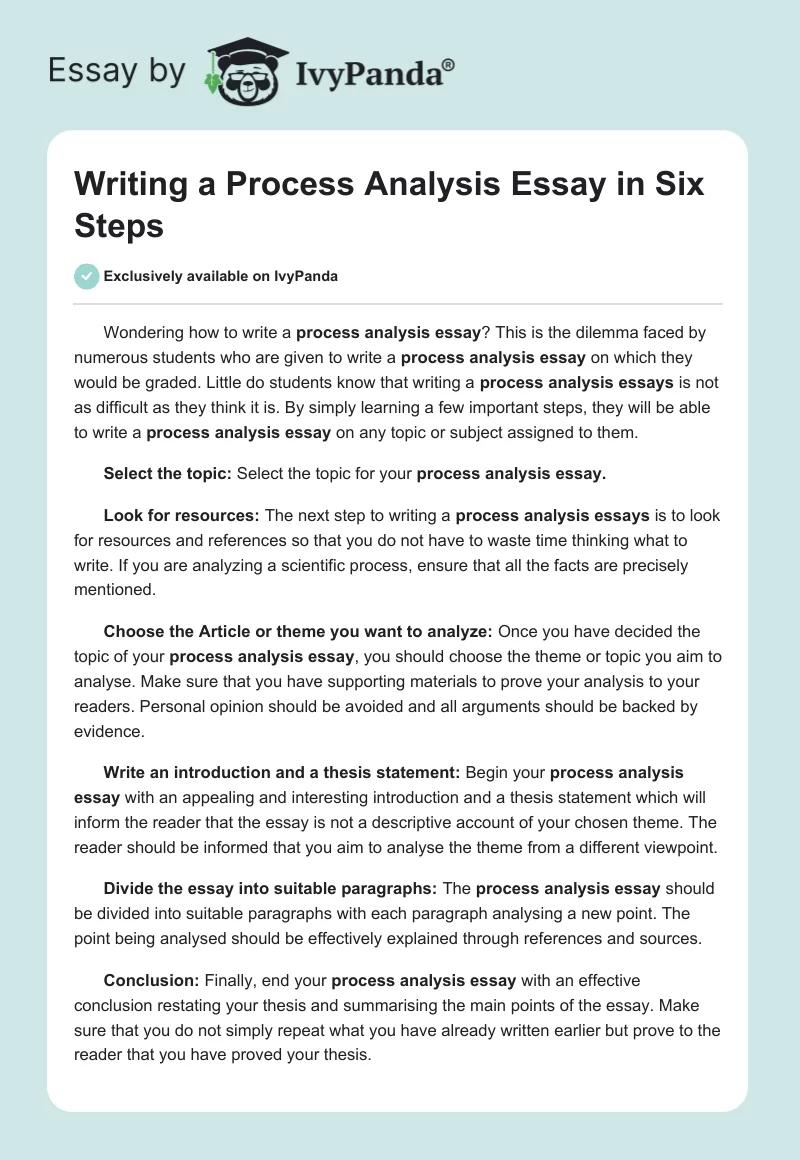 Writing a Process Analysis Essay in Six Steps. Page 1