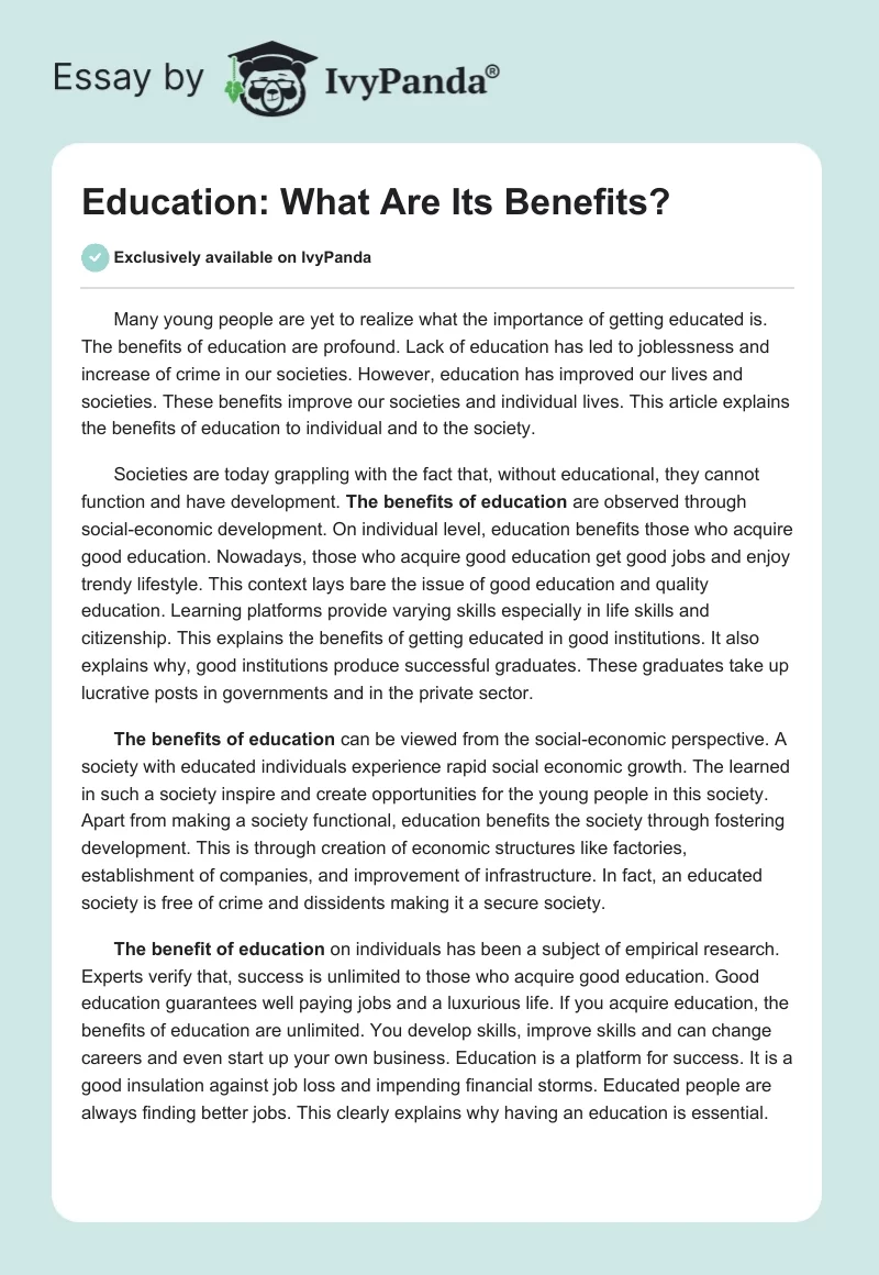 Education: What Are Its Benefits?. Page 1