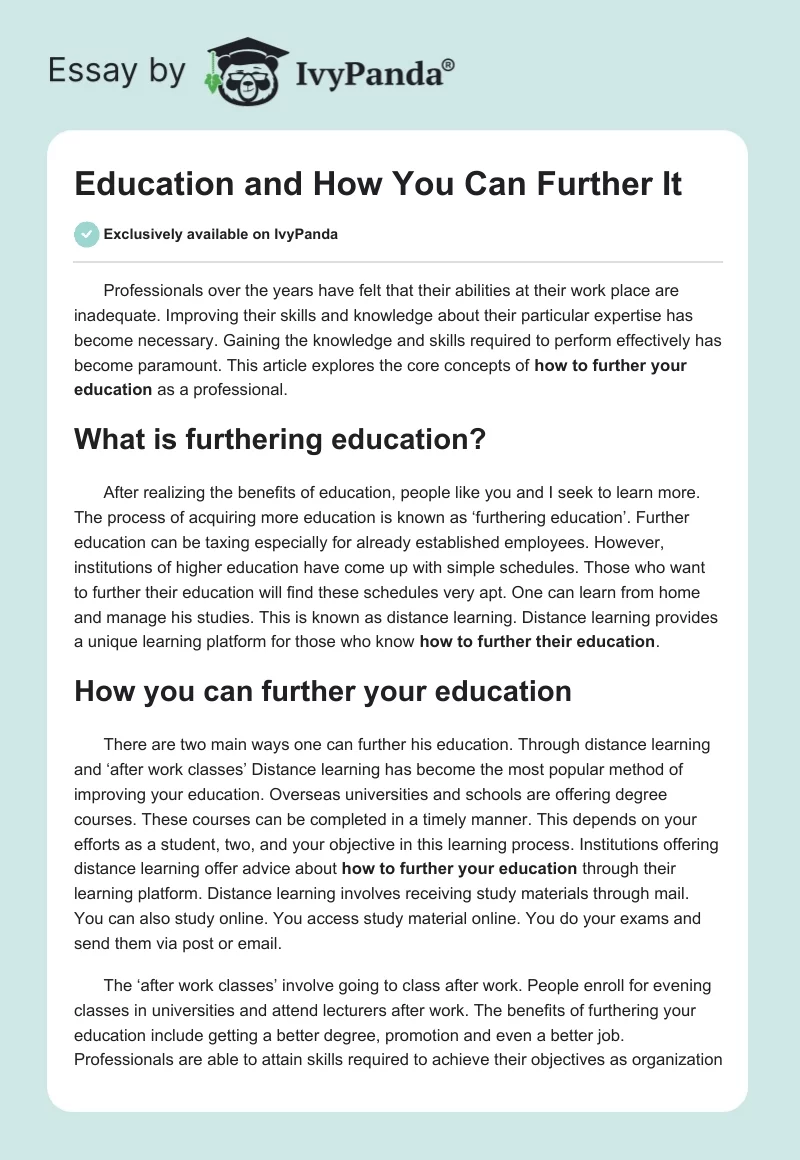 Education and How You Can Further It. Page 1