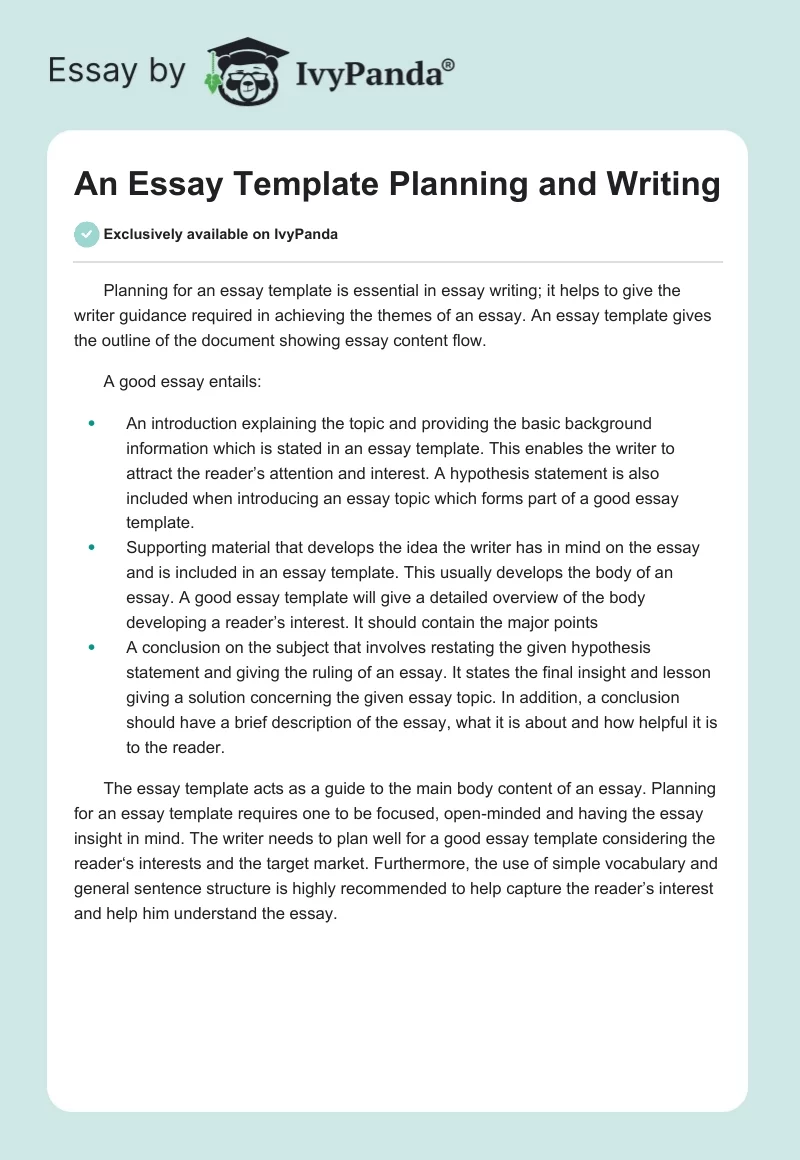 An Essay Template Planning and Writing. Page 1