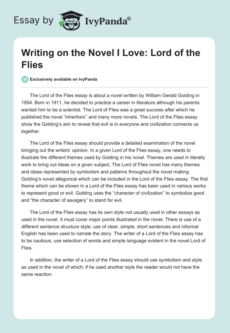 Writing on the Novel I Love: Lord of the Flies. Page 1