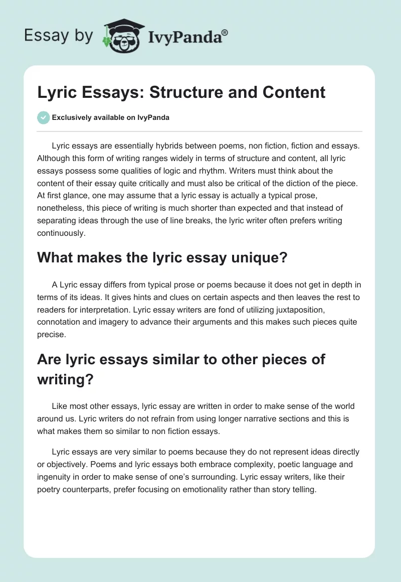 Lyric Essays: Structure and Content. Page 1