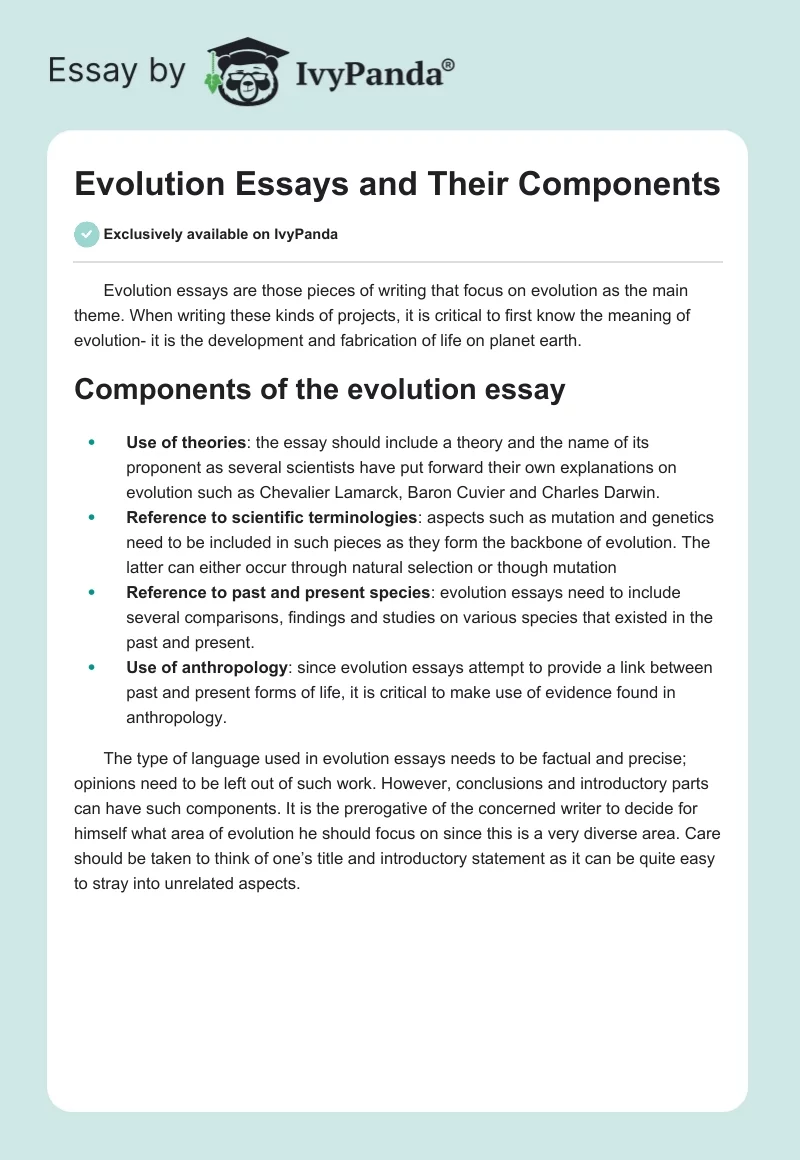 Evolution Essays and Their Components. Page 1