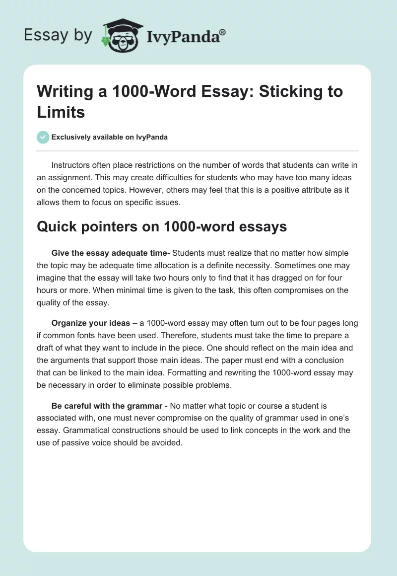 Writing a 1000-Word Essay: Sticking to Limits. Page 1