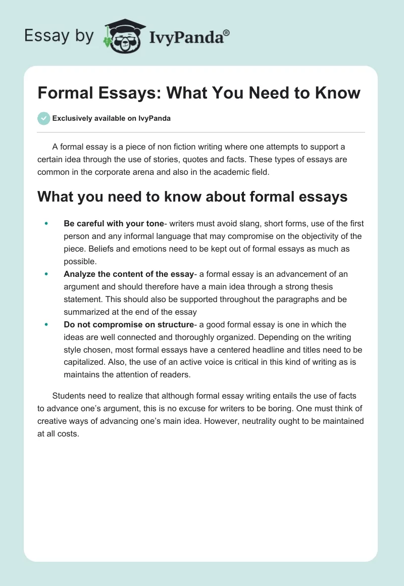 Formal Essays: What You Need to Know. Page 1
