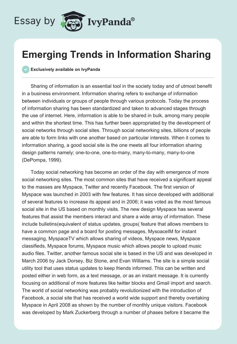 Emerging Trends in Information Sharing. Page 1