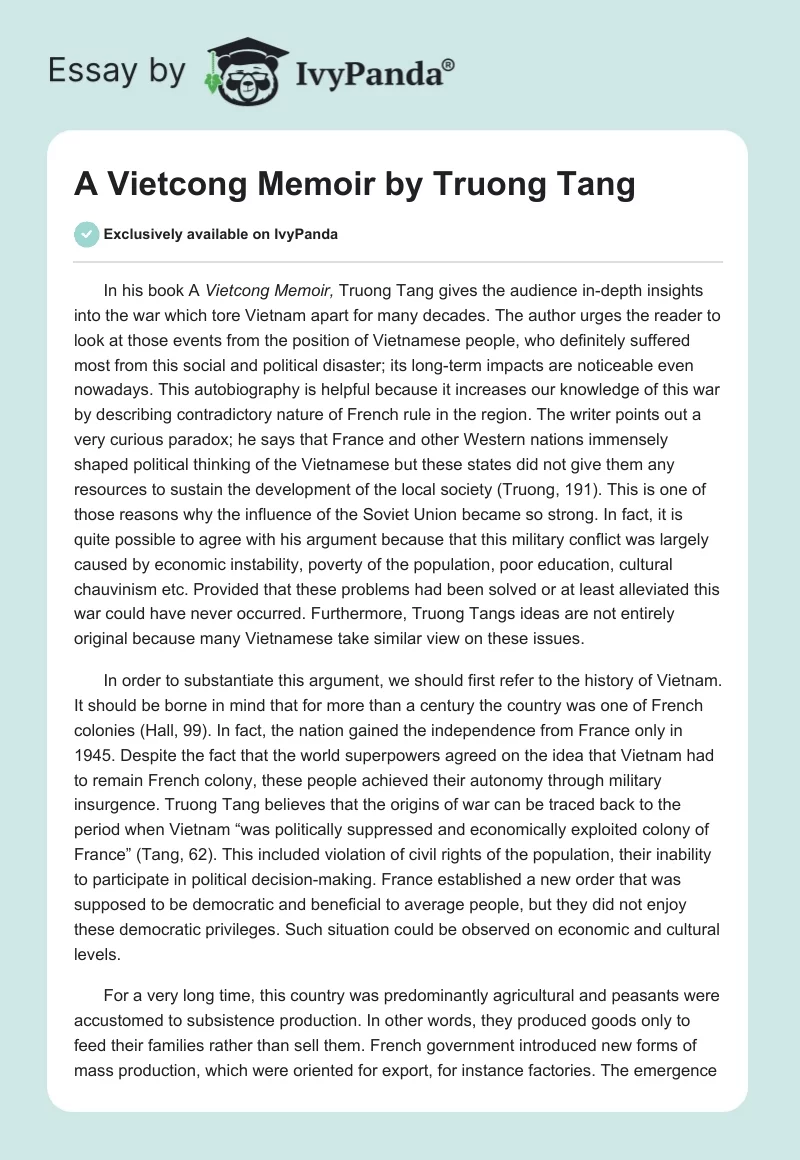 A Vietcong Memoir by Truong Tang. Page 1