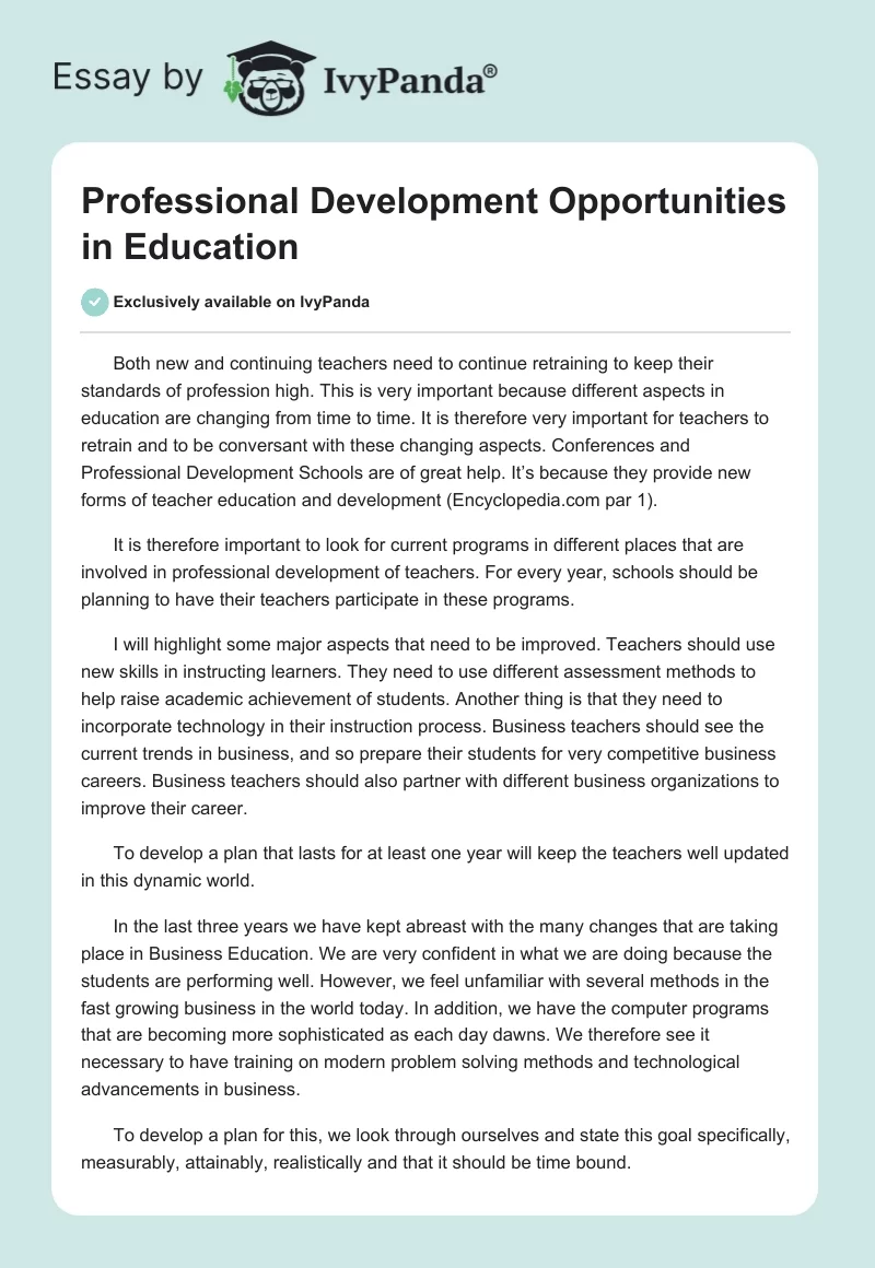 Professional Development Opportunities in Education. Page 1