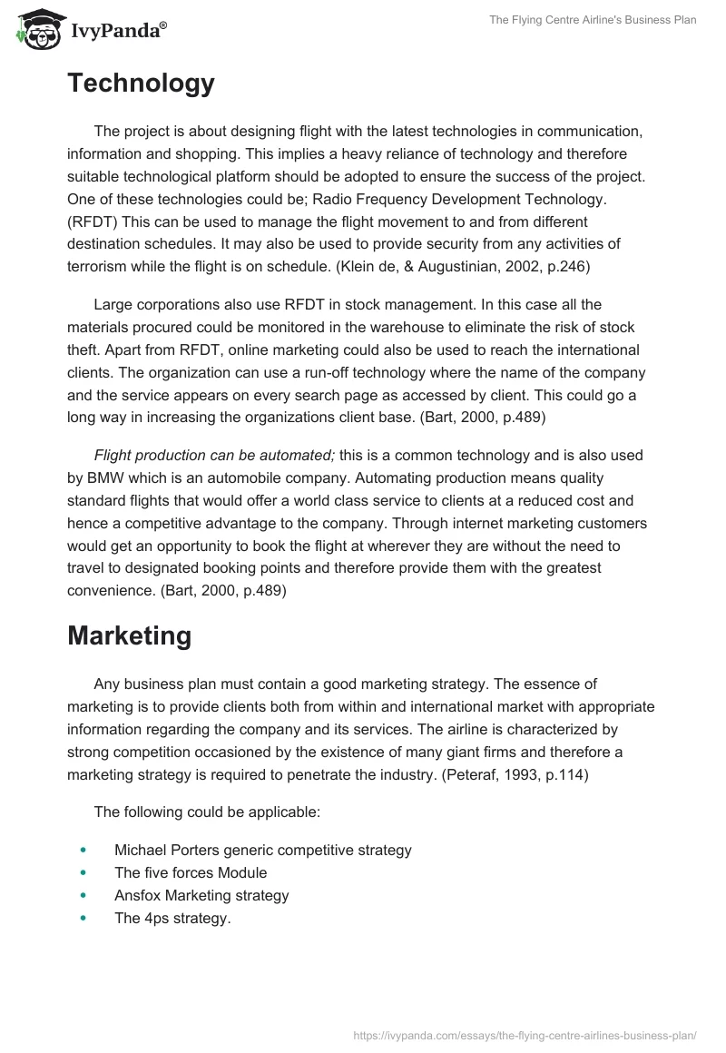 The Flying Centre Airline's Business Plan. Page 3