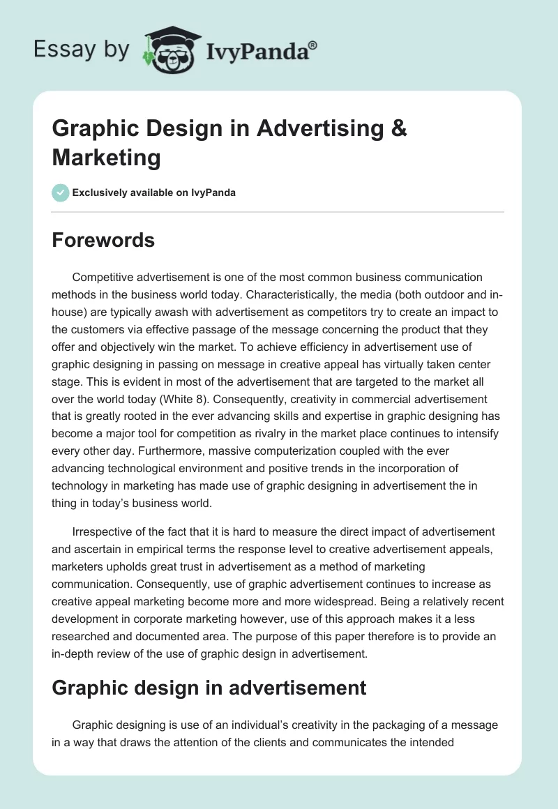 Graphic Design in Advertising & Marketing. Page 1