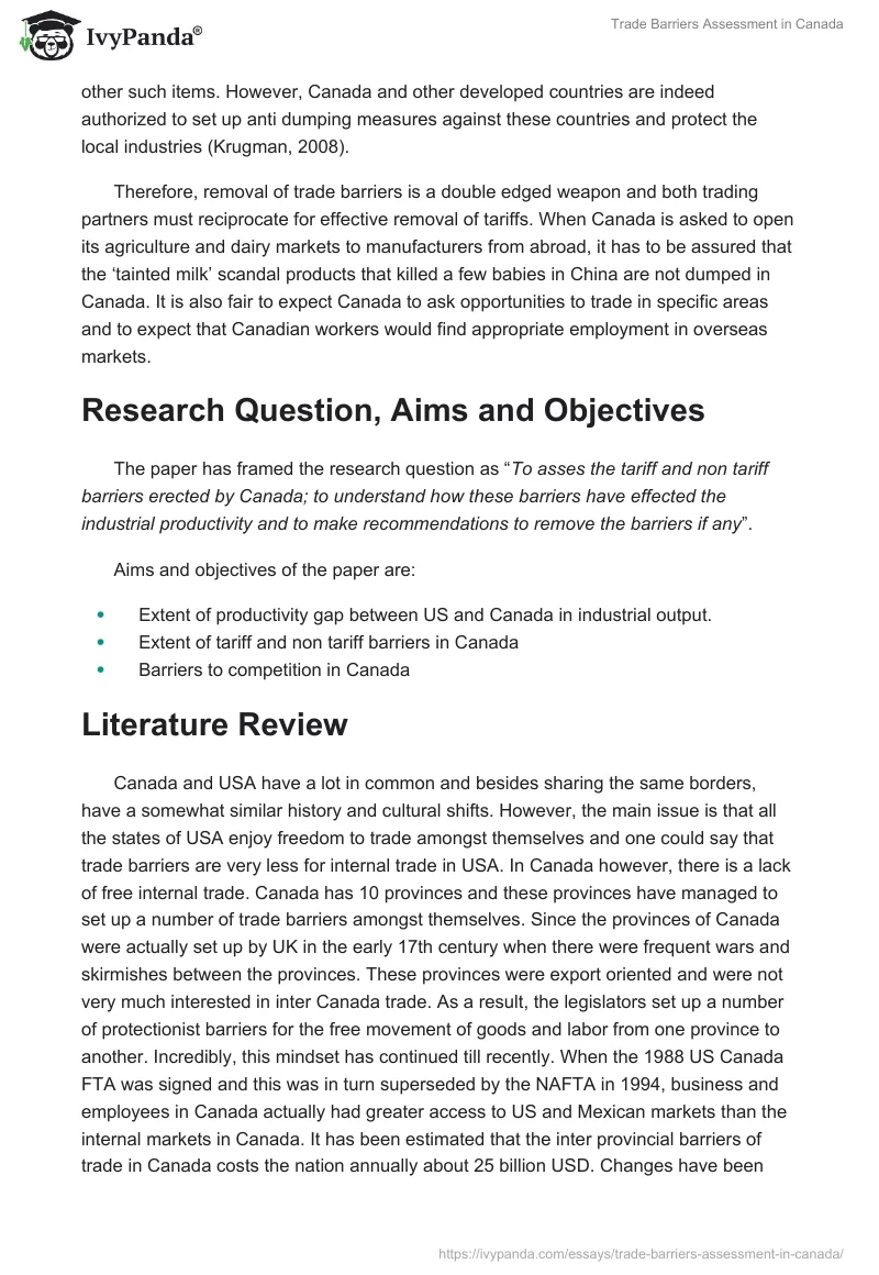 Trade Barriers Assessment in Canada. Page 3