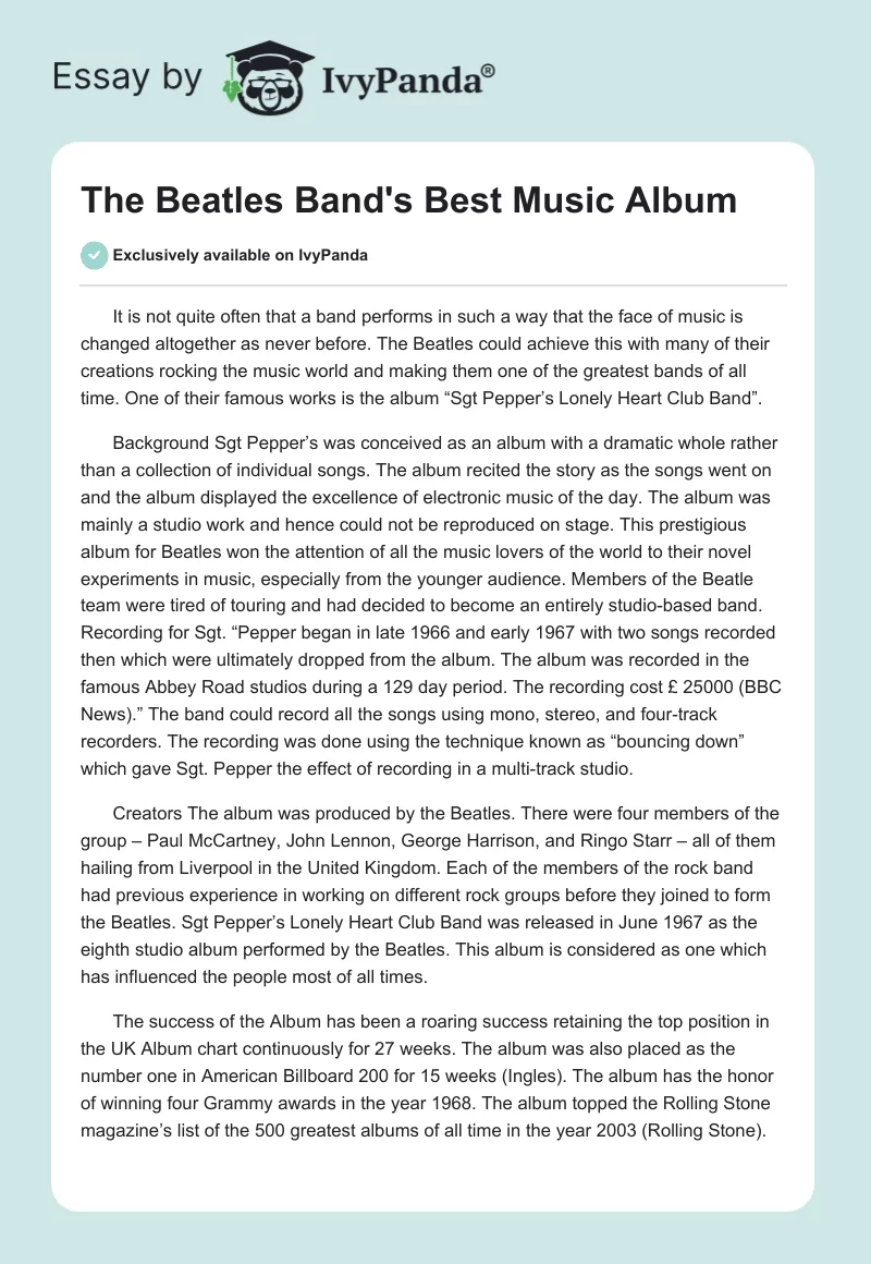 The Beatles Band's Best Music Album. Page 1