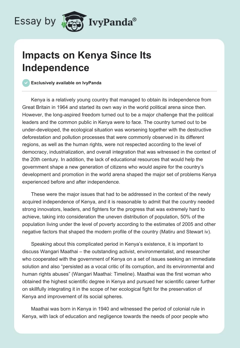 Impacts on Kenya Since Its Independence. Page 1