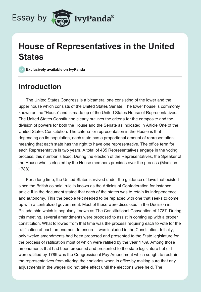House of Representatives in the United States. Page 1