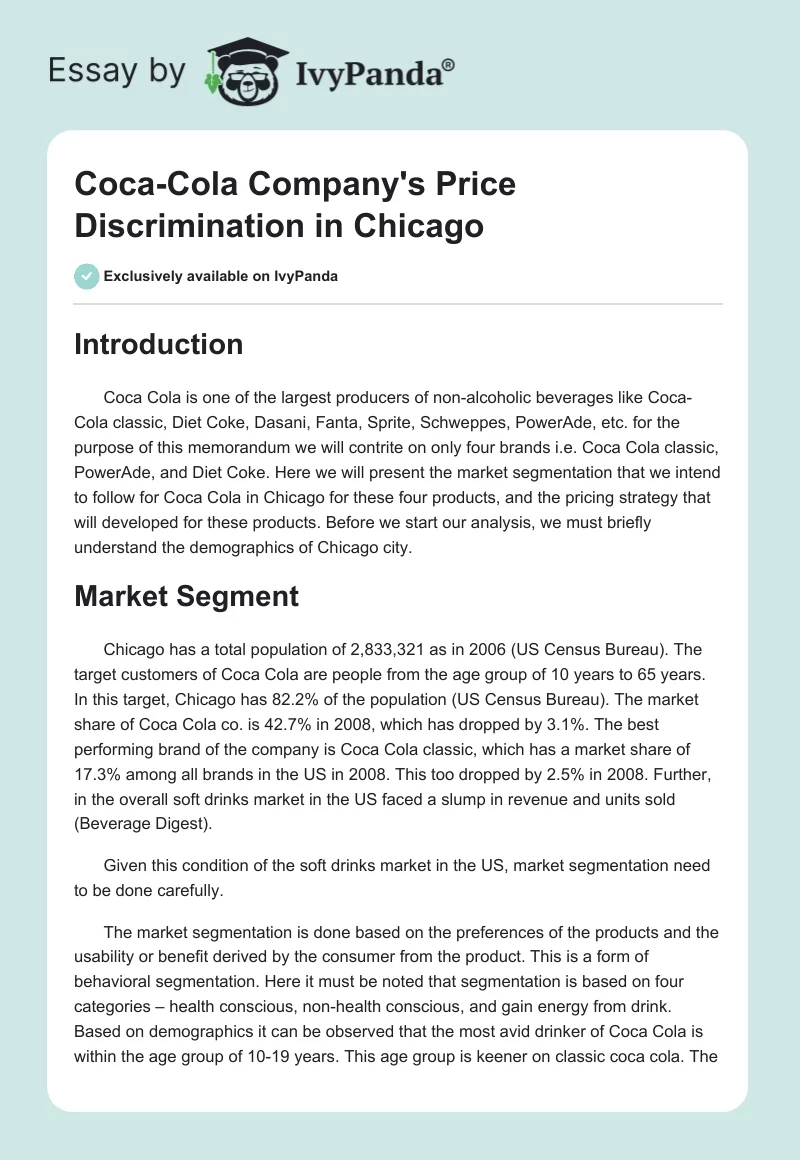 Coca-Cola Company's Price Discrimination in Chicago. Page 1