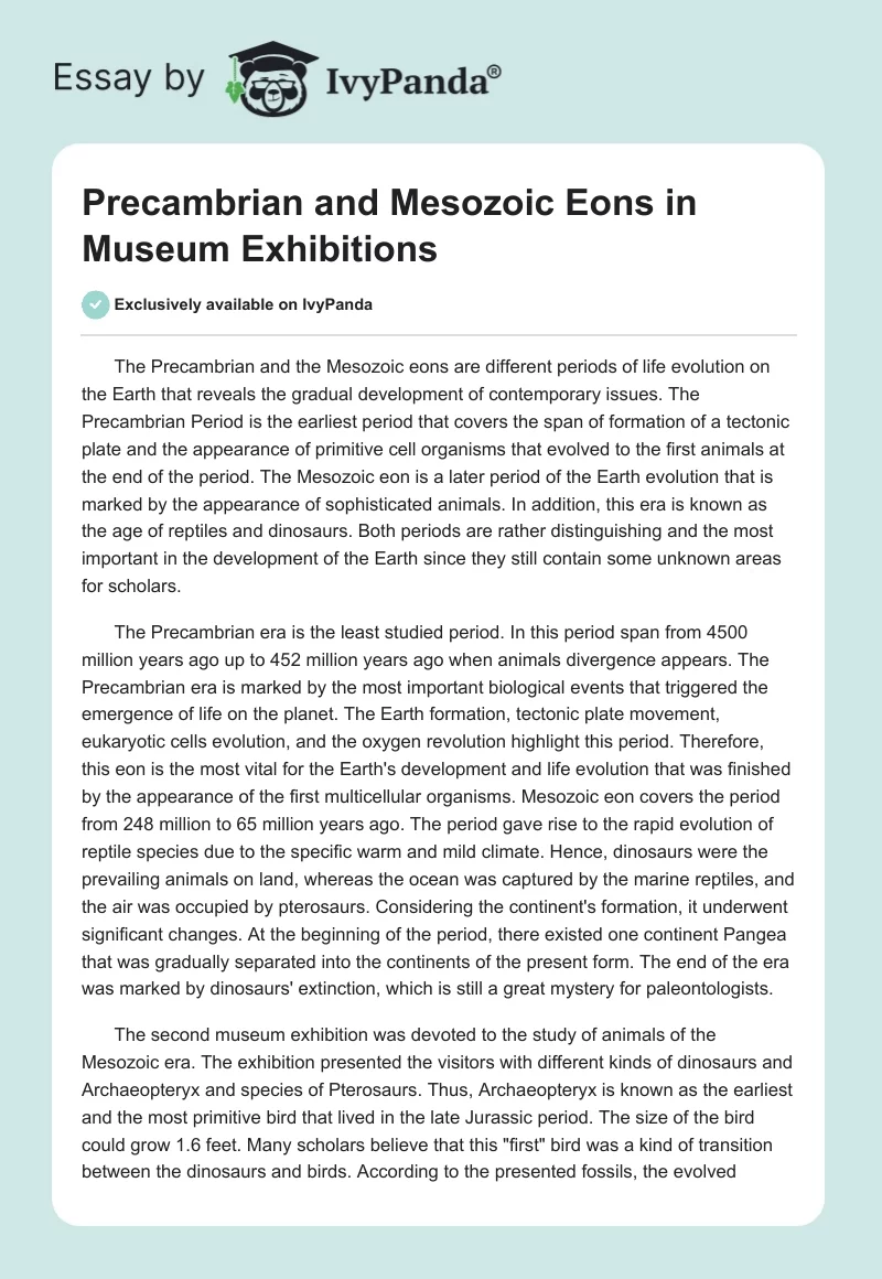 Precambrian and Mesozoic Eons in Museum Exhibitions. Page 1