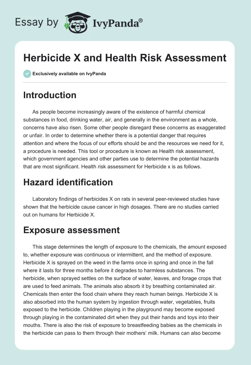 Herbicide X and Health Risk Assessment. Page 1