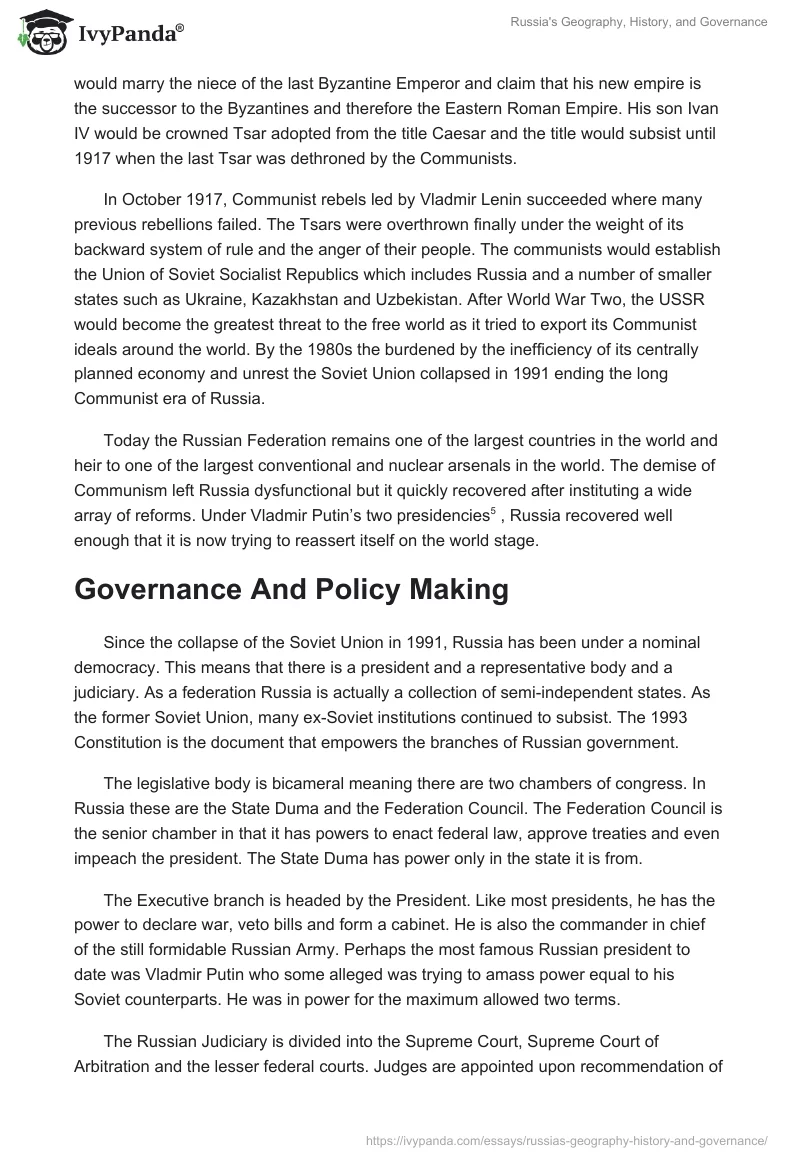 Russia's Geography, History, and Governance. Page 2