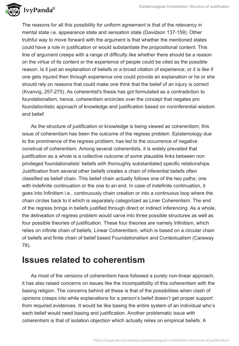 Epistemological Coherentism: Structure of Justification. Page 4