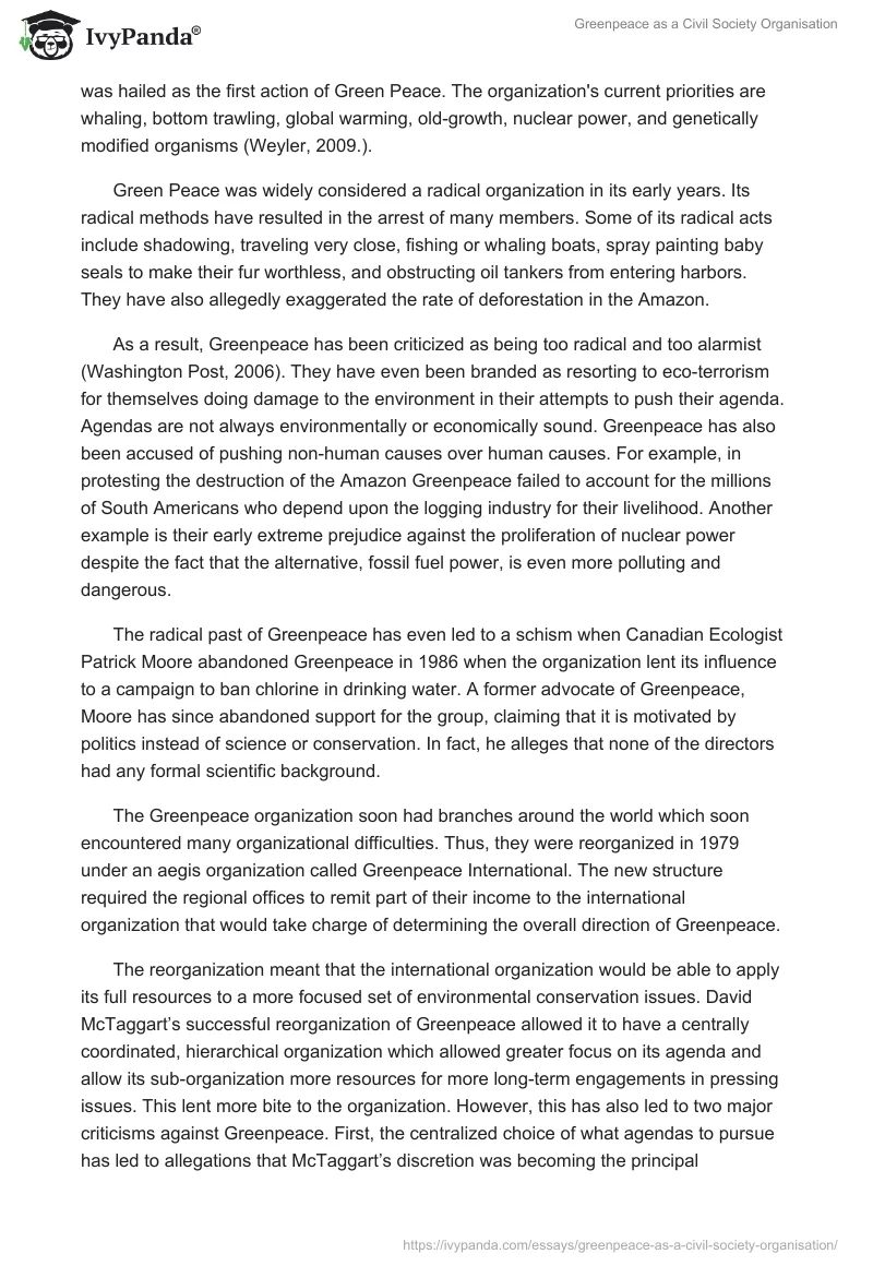 Greenpeace as a Civil Society Organisation. Page 2