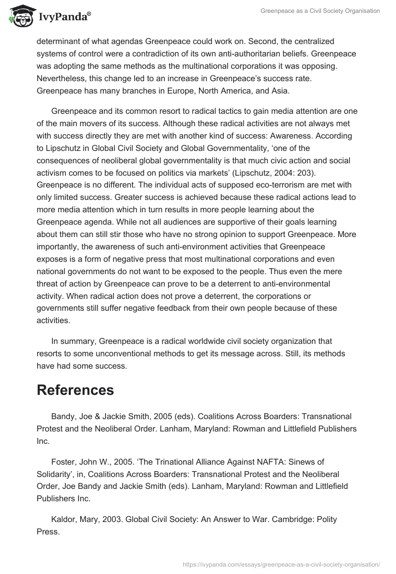 Greenpeace as a Civil Society Organisation. Page 3
