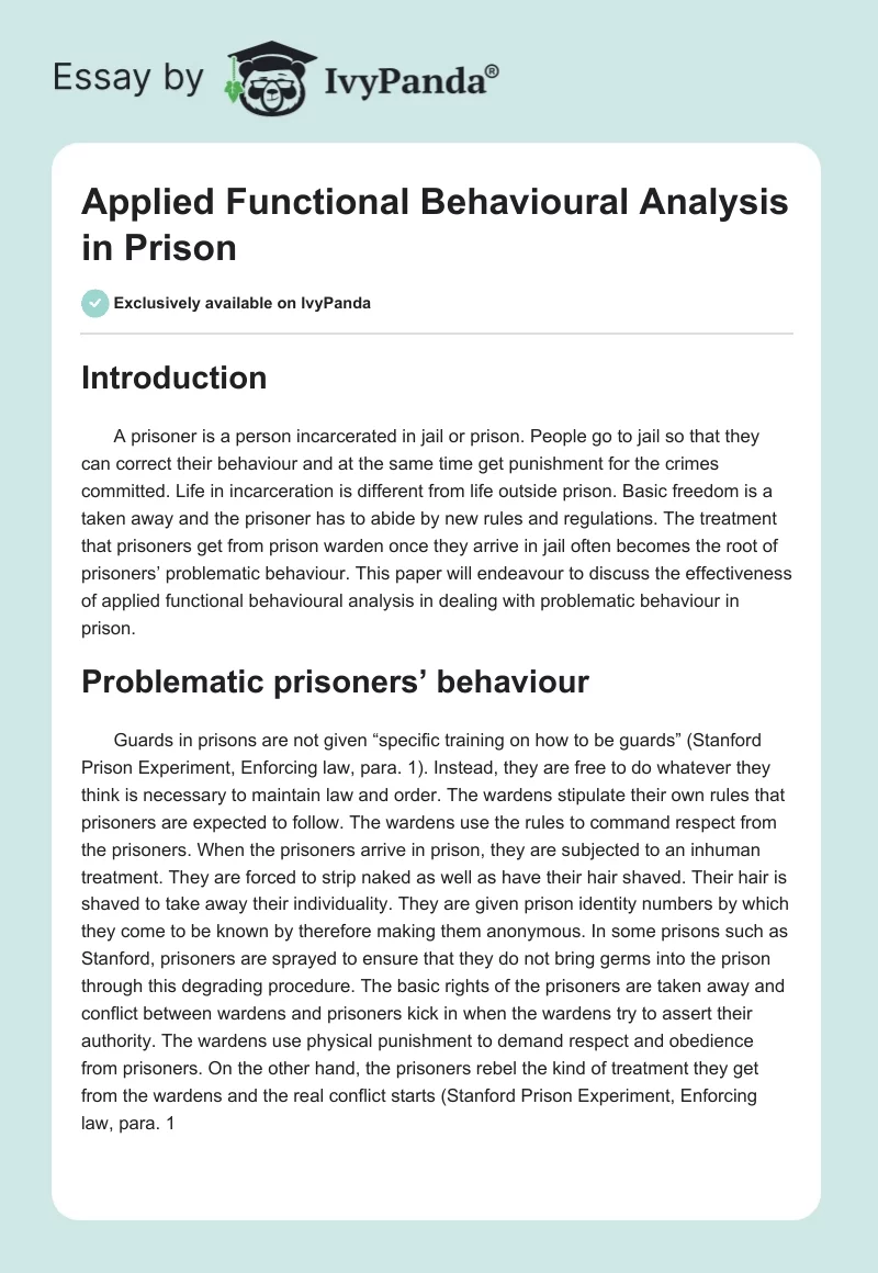 Applied Functional Behavioural Analysis in Prison. Page 1