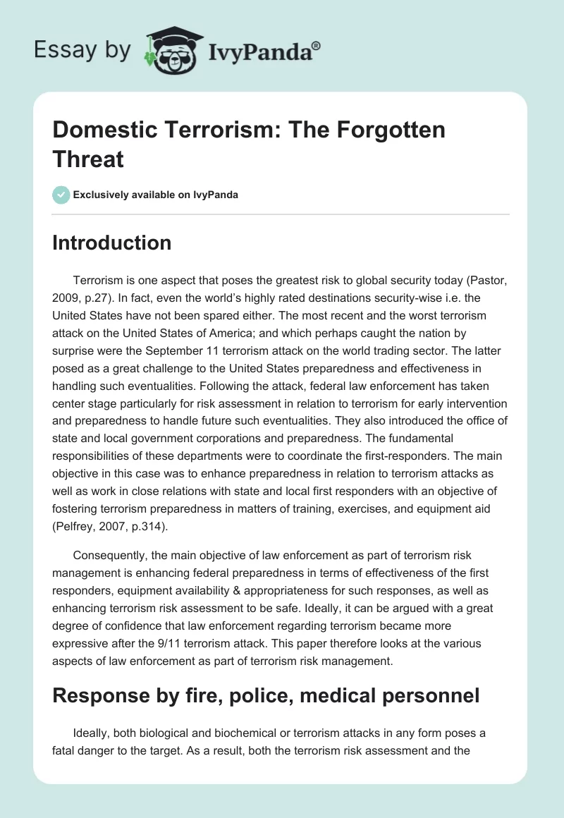 Domestic Terrorism: The Forgotten Threat. Page 1