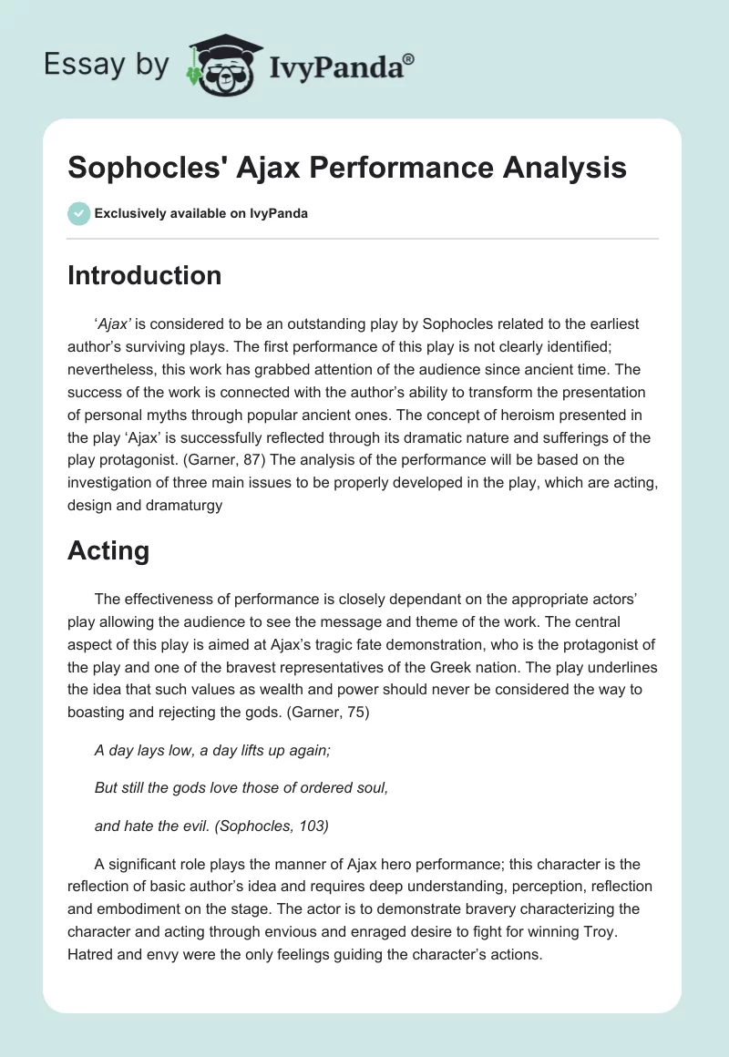 Sophocles' "Ajax" Performance Analysis. Page 1