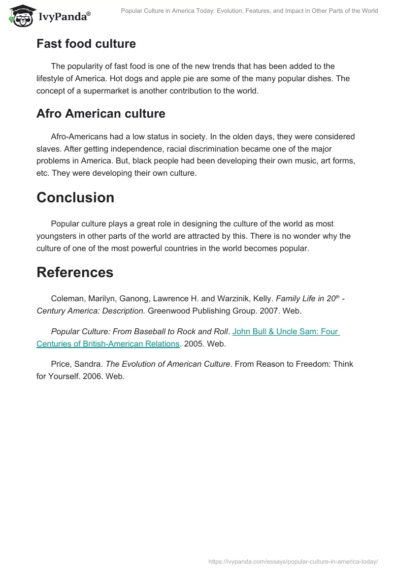 Popular Culture in America Today: Evolution, Features, and Impact in Other Parts of the World. Page 3