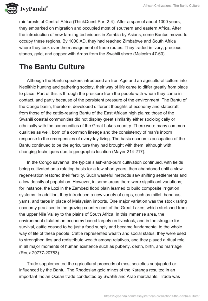 African Civilizations. The Bantu Culture. Page 2
